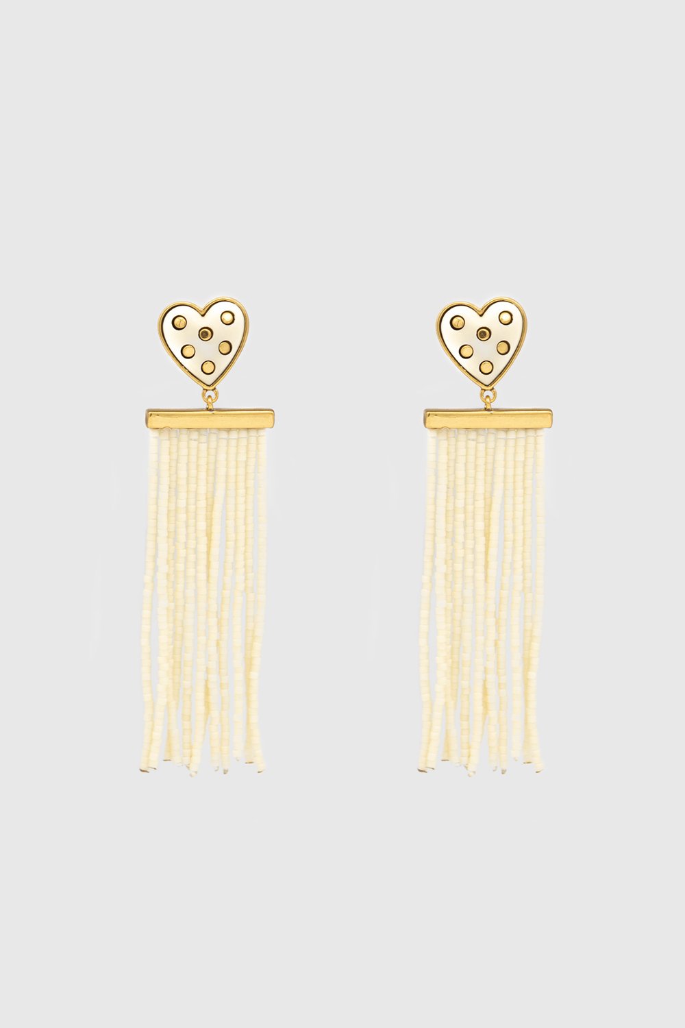 Studded Heart Fringe Seed Bead Earrings